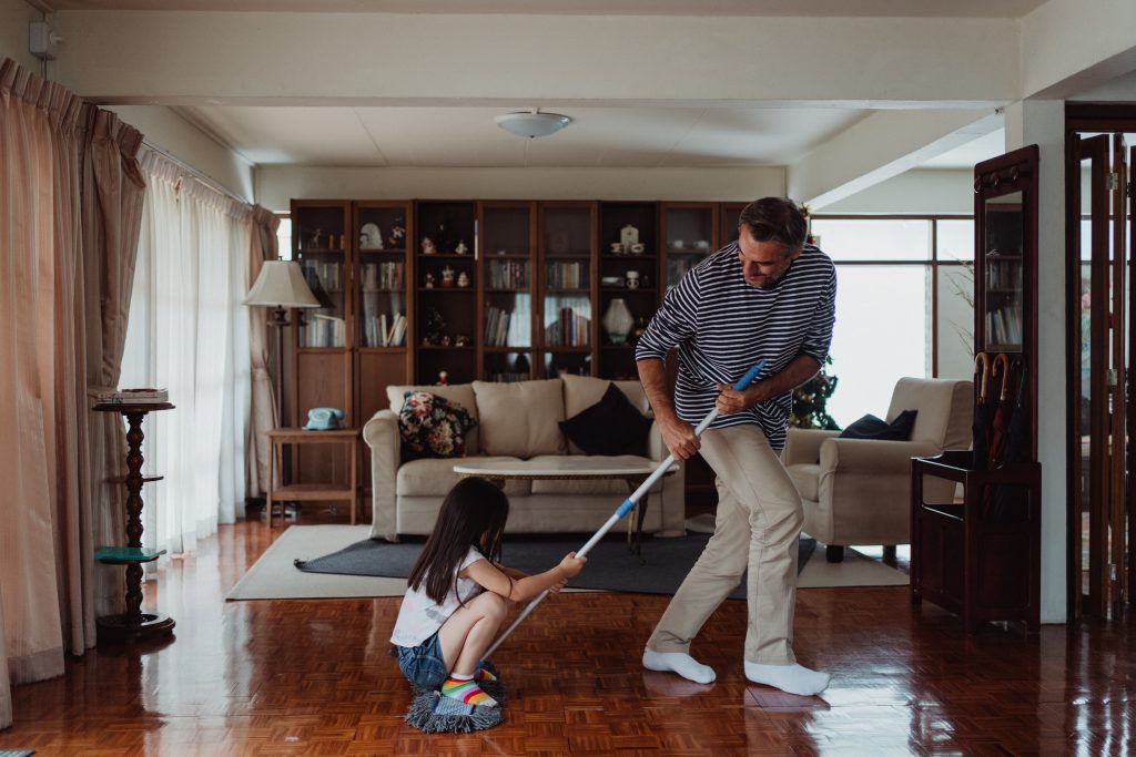 Family cleaning together